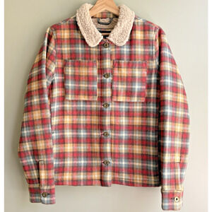 Toad & Co Burntside Trucker Jacket Small Wool Sherpa Plaid Fall Shacket Retro